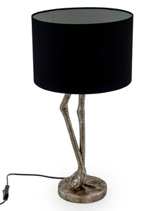 Antiqued Silver Flamingo Legs Lamp with Black Shade 60cm High