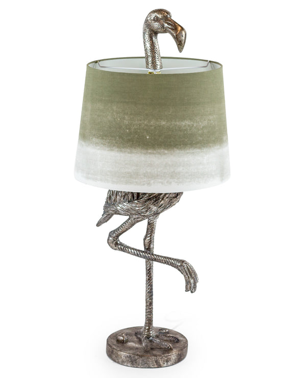 Large Antiqued Silver Flamingo Lamp with Sage Fade Shade 81 cm High