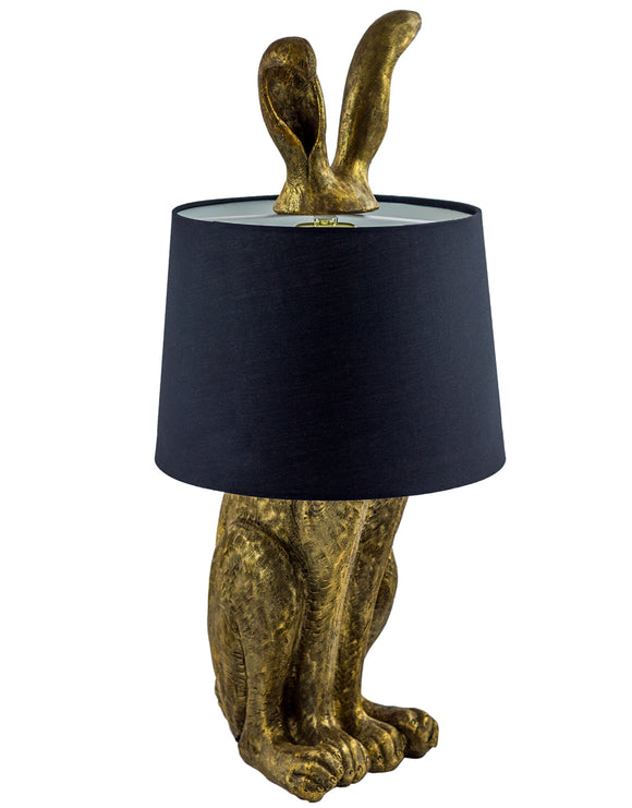 Large Antiqued Gold Rabbit Hare Ears Lamp Black Shade 77 cm High