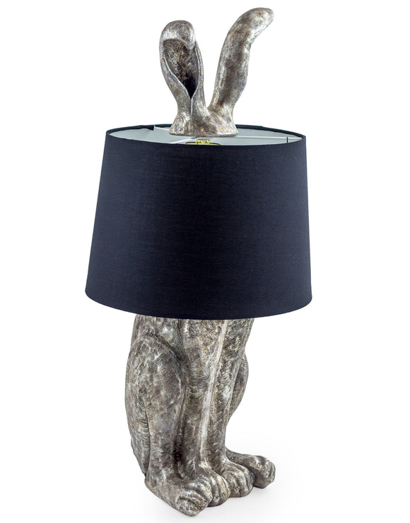 Large Antiqued Silver Rabbit Hare Ears Lamp Black Shade 77 cm High