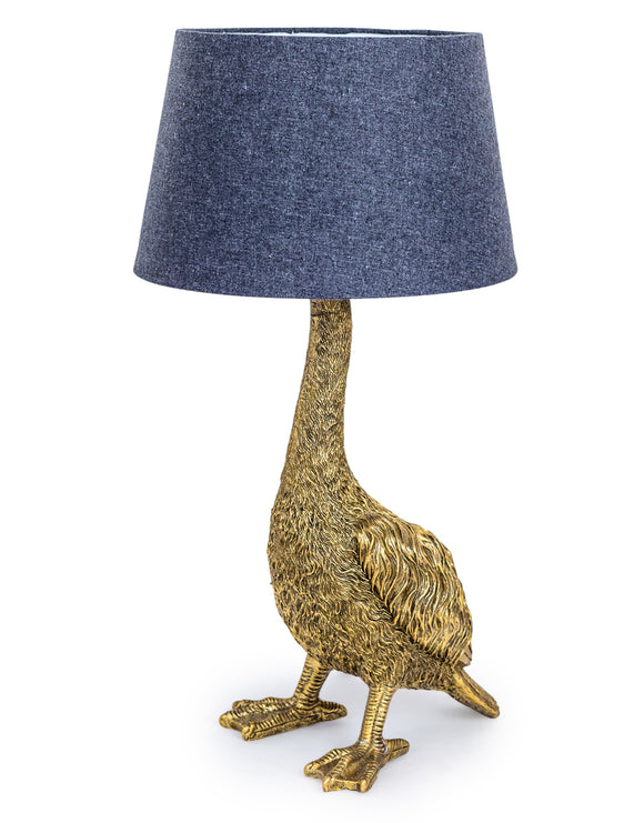 Large Antiqued Gold Goose Lamp with Grey Shade 65 cm High - Due April