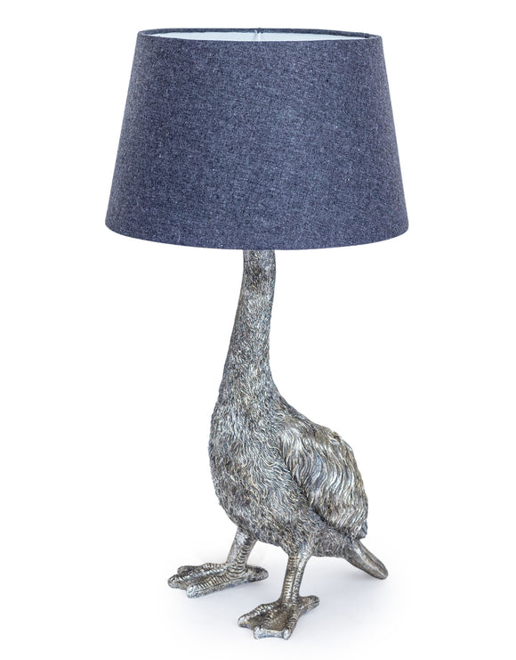 Large Antiqued Silver Goose Lamp with Grey Shade 65 cm High