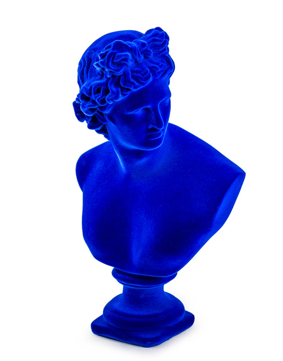 Flocked Classical Apollo Bust | Cobalt Blue 30 cm High