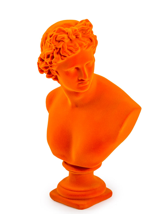 Flocked Classical Apollo Bust | Bright Orange 30 cm High