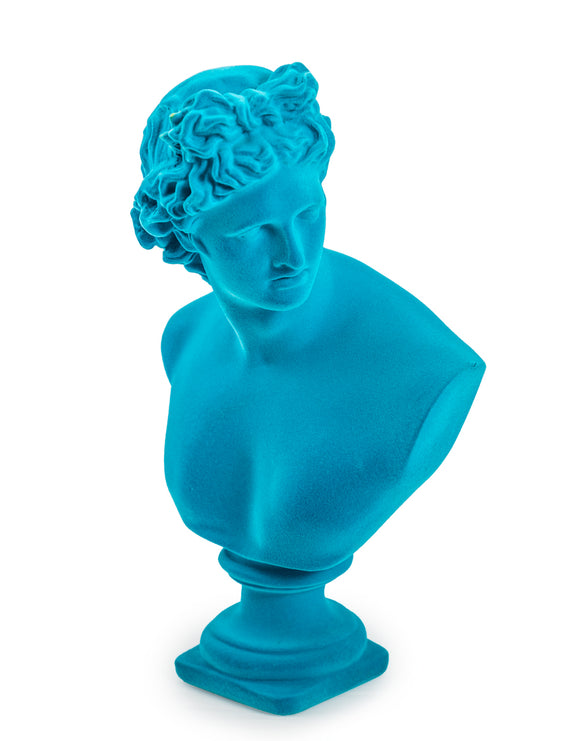 Flocked Classical Apollo Bust | Teal 30 cm High