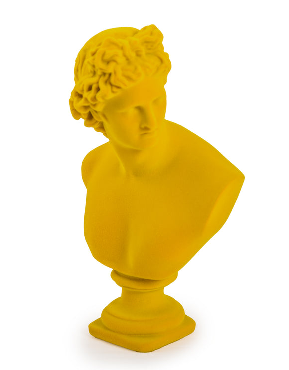 Flocked Classical Apollo Bust |  Bright Yellow 30 cm High
