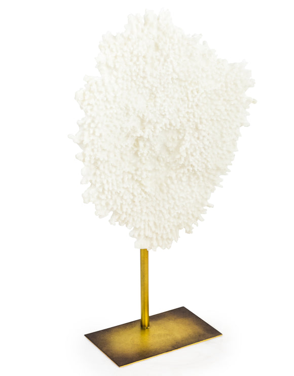 Large White Faux Coral Decor Antiqued Gold Metal Post & Base 61.5 cm High x 37 cm Wide