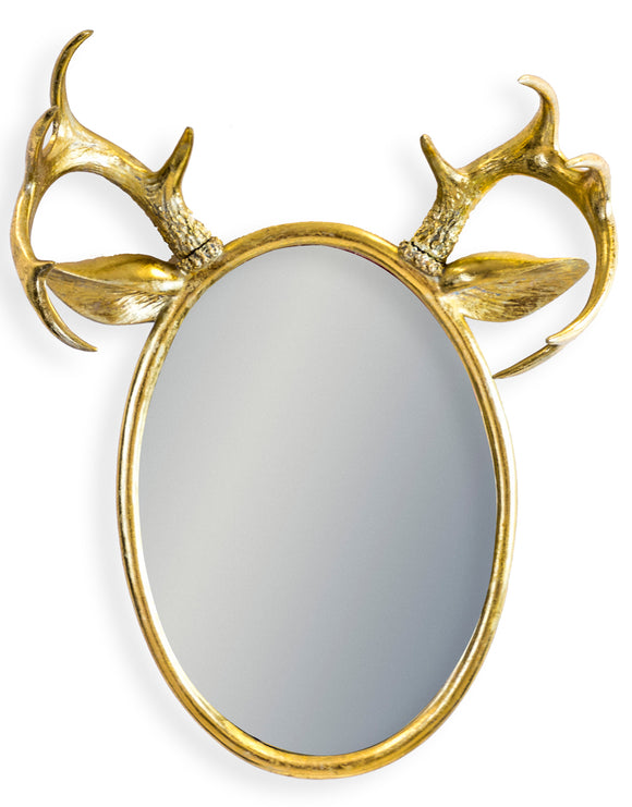 Gold Oval Stag Antler Wall Mirror 63 x 48 x 20.5 cm