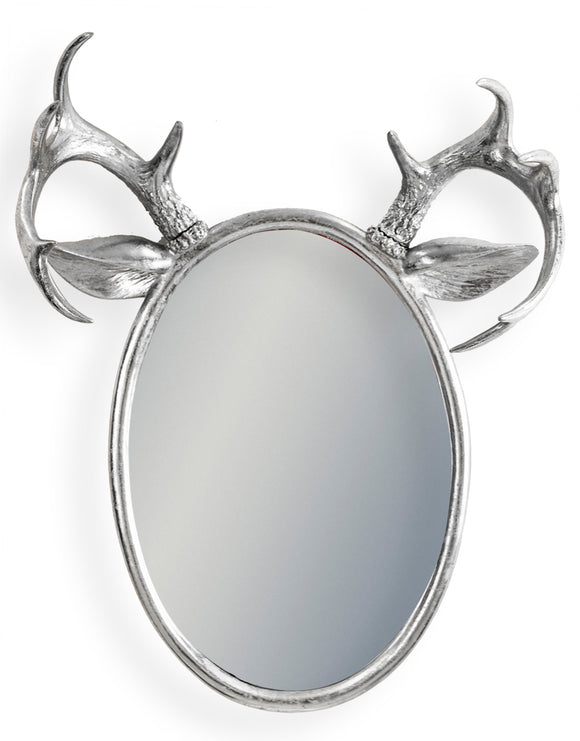 Silver Oval Stag Antler Wall Mirror 63 x 48 x 20.5 cm