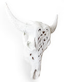 White Carved Bison Skull Wall Hanging Tribal Style