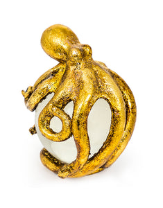 Gold Octopus on Solid Glass Ball Ornament Figure Sculpture Steampunk 18 cm High