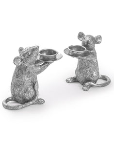 Large Pair of Silver Mouse Mice Tea Light Holders 15 cm High
