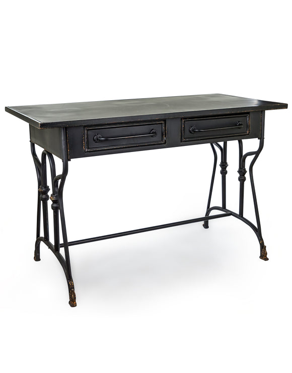 Industrial Style Distressed Black Metal Desk with 2 Drawers - Due May