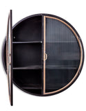 Black and Distressed Gold Metal Wall Cabinet With Ribbed Glass Doors - Due late May