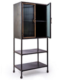 Black and Distressed Gold Tall Metal Freestanding Cabinet With Ribbed Glass Doors - Due April 2021