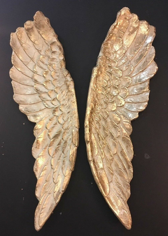 X Large Pair of Stone Effect Gilded  Angel Wings Wall Hangings - 102cm High