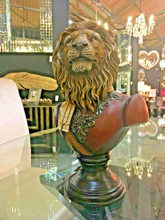 Gentry Lion Head Bust on Round Base 34 x 21 x 15 cm