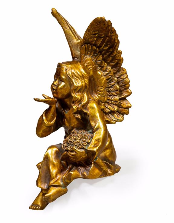 Shabby Chic Antiqued Gold Sitting Fairy / Angel Blowing a Kiss Figure