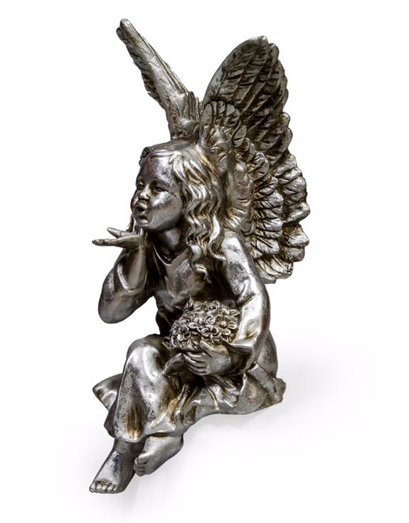 Shabby Chic Antique Silver Sitting Fairy / Angel Blowing a Kiss Figure - Due May