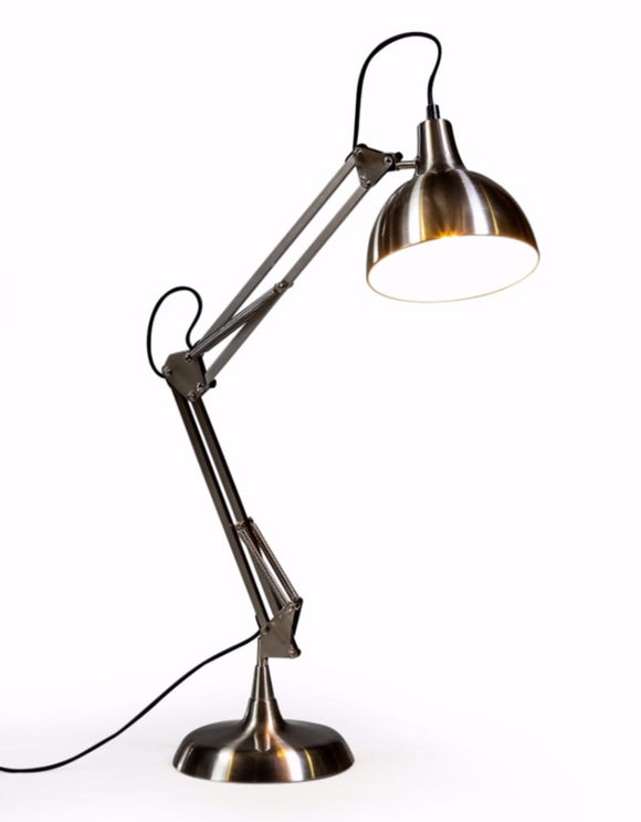 Stylish Brushed Steel Metal Desk Table Lamp with Black Fabric Flex 75 cm High