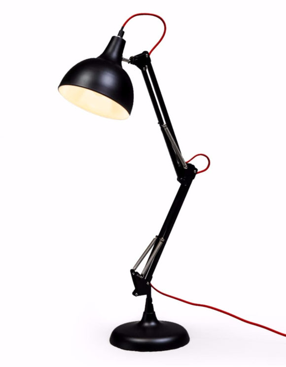 Stylish Matt Black Angle Desk Table Lamp with Red Fabric Flex - 75 cm High - NEW