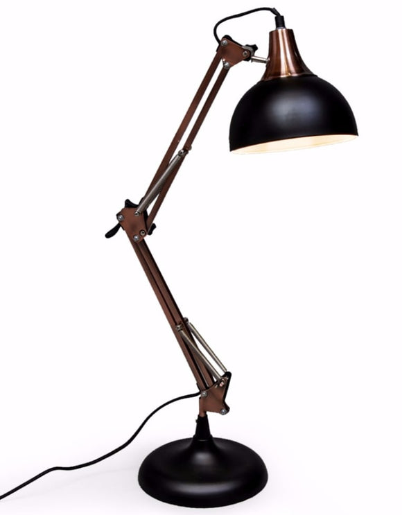 Vintage Brushed Copper & Matt Black Metal Desk Style Table Lamp Black Fabric Flex 75 cm High