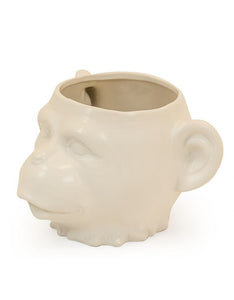 White Ceramic Monkey Face Plant Pot / Vase