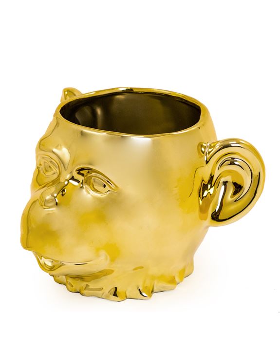 Gold Ceramic Monkey Face Plant Pot / Vase