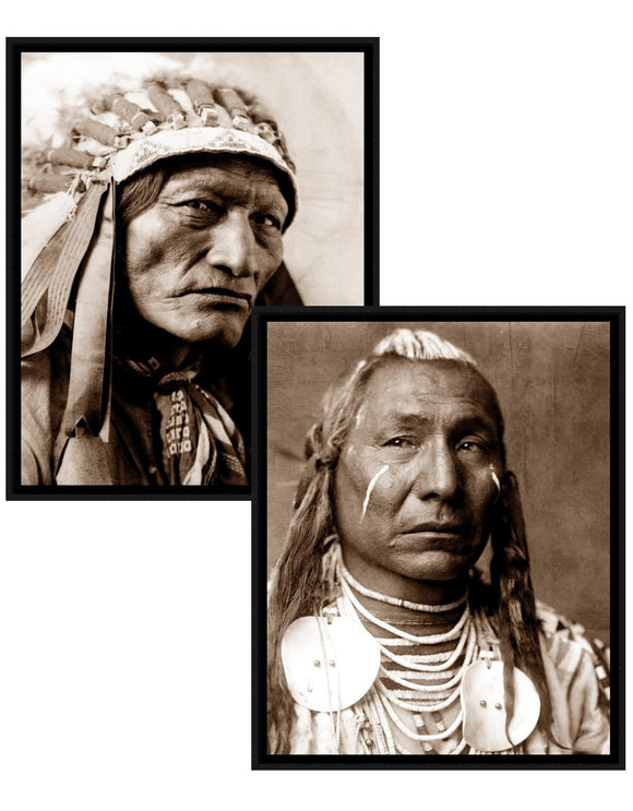 Very Large Pair of Black Wood Framed Native American Prints 90 cm High x 72 cm Wide Each