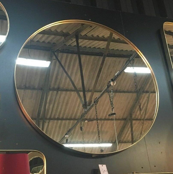 Extra Large Round Brushed Gold Wall Mirror 90.7 cm Diameter x 4 cm Deep