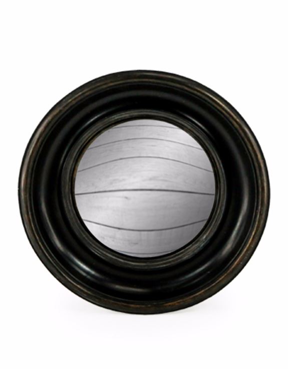 Antiqued Black Round Frame Convex Fisheye Wall Mirror 23 cm Diameter