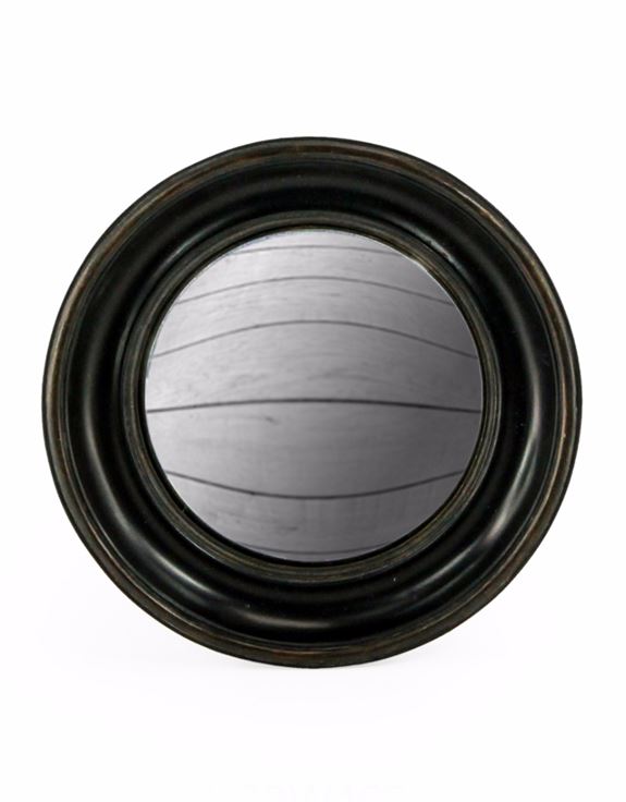 Antiqued Black Round Frame Convex Fisheye Wall Mirror 26.5 cm Diameter