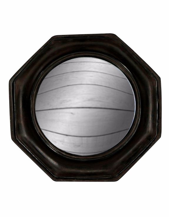 Antiqued Black Octagonal Frame Convex Fisheye Wall Mirror 25 cm x 25 cm