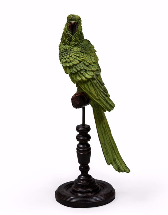 Tropical Green Parrot Figure on Perch 44 cm High