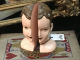 Antiqued Split Female Deco Head Bookends 26.5 cm x 18.5 cm x 14 cm each