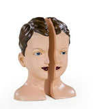Antiqued Split Female Deco Head Bookends 26.5 cm x 18.5 cm x 14 cm each