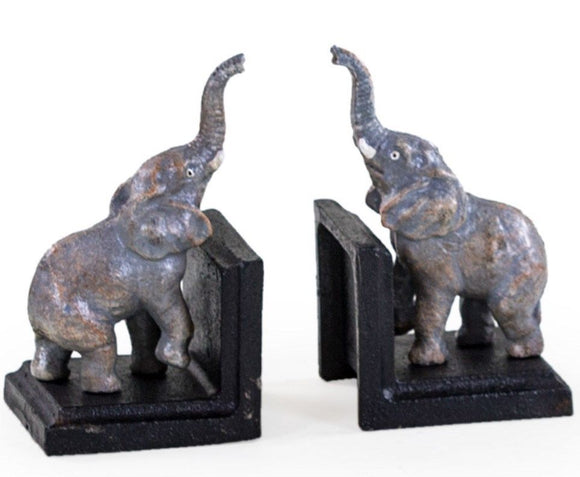 Cast Iron Antiqued Pair of Elephant Bookends 15 x 9 x 8 cm each
