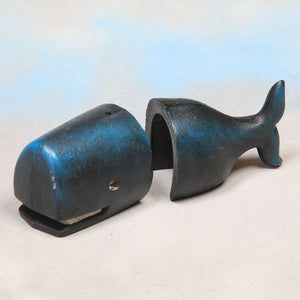 Cast Iron Antiqued Pair of Moby Dick Whale Bookends 8 x 12 x 8 cm each