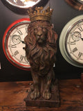 Rustic Lion with Gold Crown Sitting Figure Figurine Ornament Statue 57 cm High