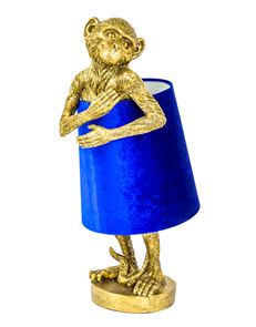 Antiqued Gold Bashful Monkey Table Lamp with Black Velvet Shade 55.5 cm High